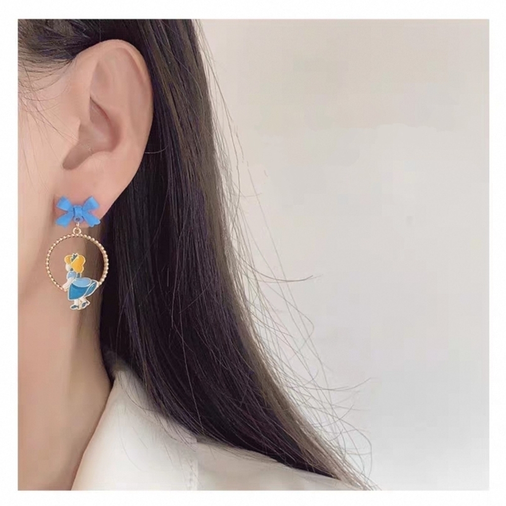 Disney Style Cinderella Drop Earrings Blue Bow & Glass Slipper Dangles - Picture 6 of 7